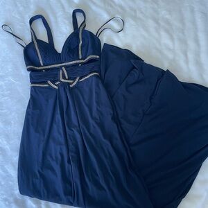 Betsy & Adam Midnight Blue Beaded  Formal Dress